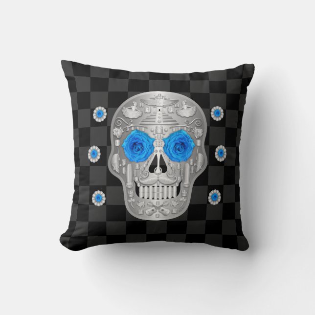 Cojín decorativo cromado Calavera (Rosa azul) (Anverso)