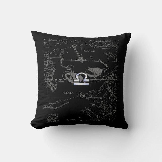 Cojín Decorativo Cromo plateado como Rótulo Libra Zodiac en Heveliu (Anverso)