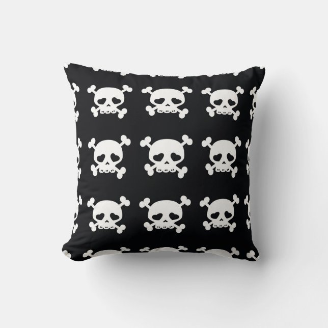 Cojín Decorativo Crossbone cráneo: Patrón blanco-negro. (Anverso)