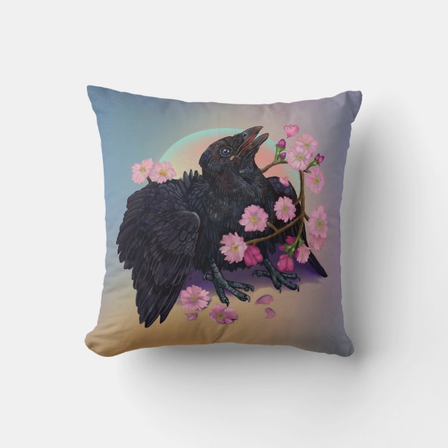 Cojín Decorativo Crow con flores de manzana (Anverso)