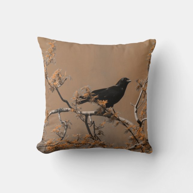 Cojín Decorativo Crow De bonito En Una Rama (Anverso)