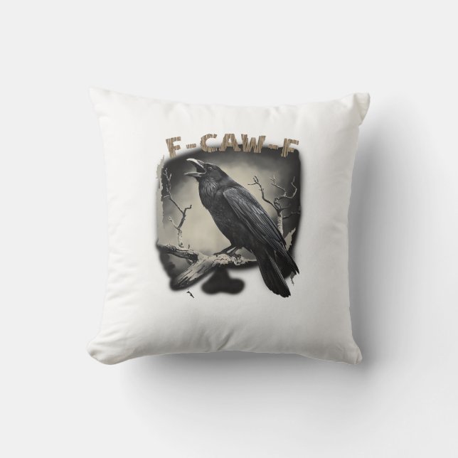 Cojín Decorativo Crow, F-Caw-F Funny Bird Vintage Style (Anverso)