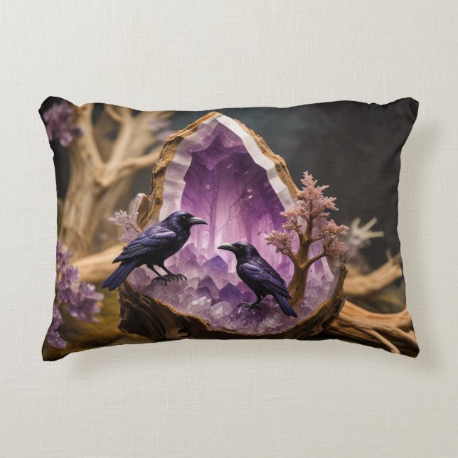 Cojín Decorativo Crows Ravens Amethyst Crystal Fantasy (Anverso)