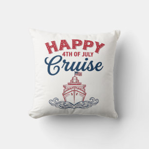 Cojín Decorativo Crucero Feliz 4 de Julio Diseño de barco patriota_