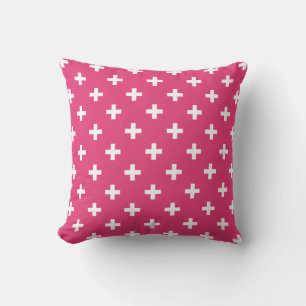 Cojín Decorativo Cruces de polka blanca en fucsia