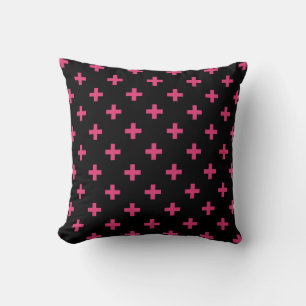 Cojín Decorativo Cruces de polka de Fuchsia sobre negro