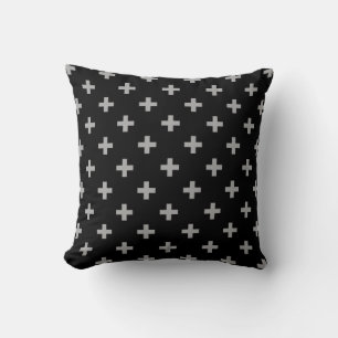 Cojín Decorativo Cruces de polka gris sobre negro