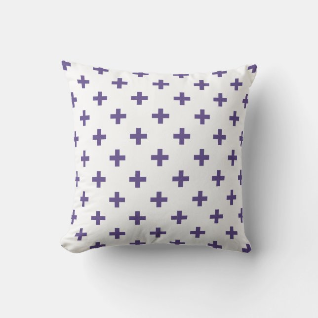 Cojín Decorativo Cruces de polka ultravioleta sobre blanco (Anverso)