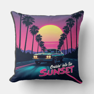Cojín Decorativo Crujiente al atardecer - Retro Drive de los 80