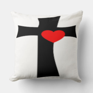 COJÍN DECORATIVO CRUZ CON CORAZÓN ROJO