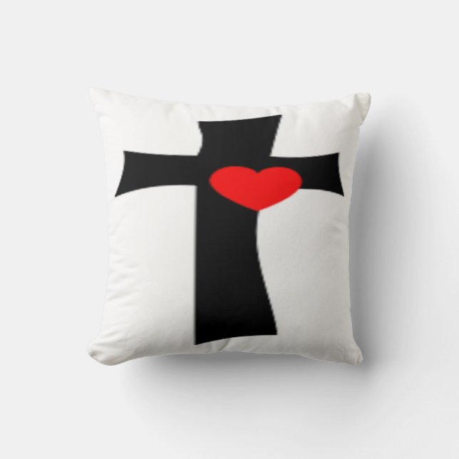 COJÍN DECORATIVO CRUZ CON CORAZÓN ROJO (Anverso)