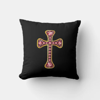 Cojín Decorativo Cruz cristiana con piedras de "rubí"