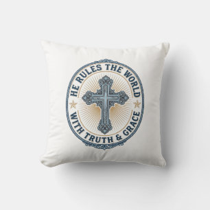 Cojín Decorativo Cruz Cristiana Él Gobierna el Mundo