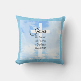 Cojín Decorativo Cruz Cristiana Fe Cielo Azul Foto Versículo Bíblic