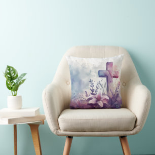 Cojín Decorativo Cruz Cristiana. Lila.
