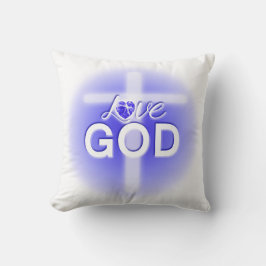 Cojín Decorativo Cruz de Jesús Ama a Dios Corazón Azul