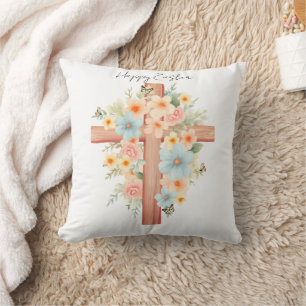 Cojín Decorativo Cruz de Pascua Personalizada Acuarela