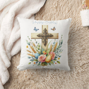 Cojín Decorativo Cruz de Pascua Personalizada Acuarela