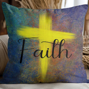 Cojín Decorativo Cruz Escritura Fe Azul Púrpura