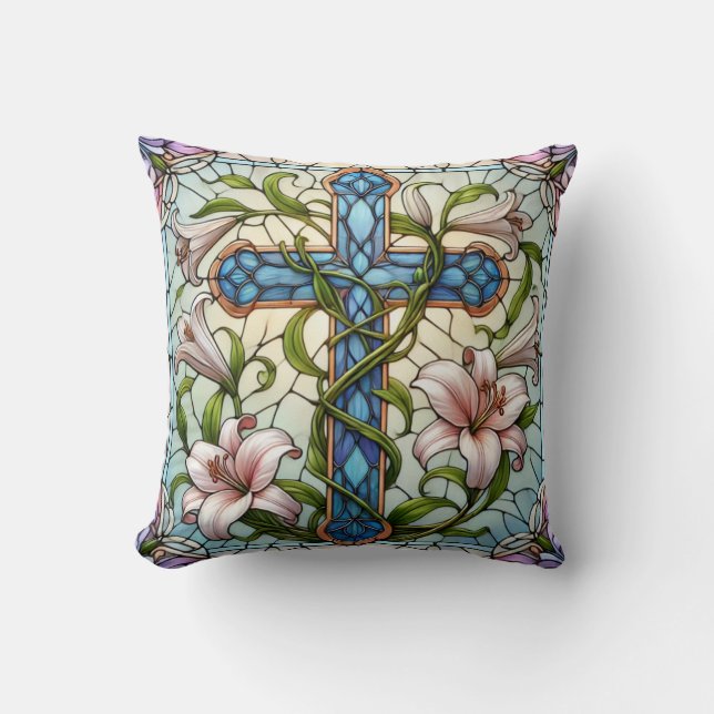 Cojín Decorativo Cruz Floral de vidrio templado (Anverso)