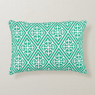Cojín Decorativo Cruz medieval Damasco - Turquesa y Blanco