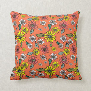 Cojín decorativo cuadrado Daisy Retro Naranja