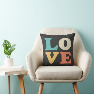 Cojín Decorativo Cuadrado de color retro de la tipografía de amor