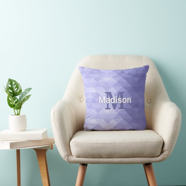 Cojín Decorativo Cuadrado de geometría triangular púrpura Monograma (Silla)