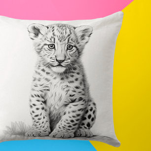 Cojín decorativo cuadrado de leopardo negro y blan