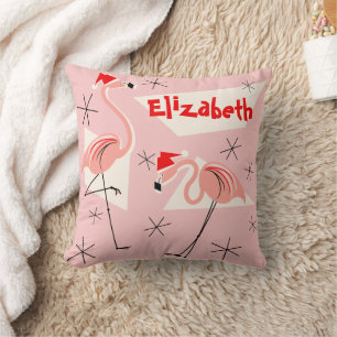 Cojín Decorativo Cuadrado de nombre rosado Flamingo Santas