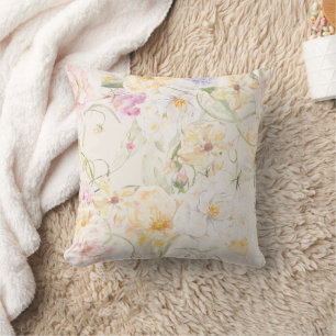 Cojín Decorativo Cuadrado de patrón floral abstracto beige