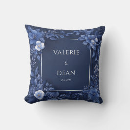 Cojín Decorativo Cuadrado Escultural Floral Azul Marino Monocromo