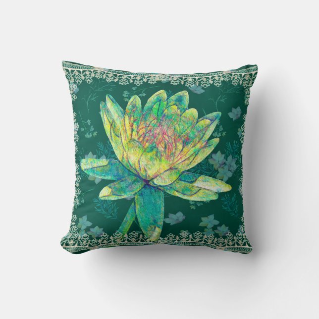 Cojín Decorativo Cuadrado Pillow Water Lily Diseño Verde (Anverso)