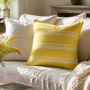 Cojín decorativo cuadrado rayado amarillo y blanco