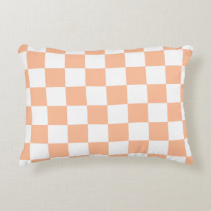 Cojín Decorativo Cuadrados a cuadros melocotón naranja blanco geomé