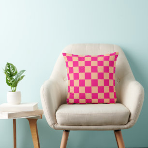 Cojín Decorativo Cuadrados a cuadros melocotón rosa caliente geomét