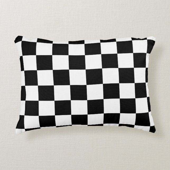 Cojín Decorativo Cuadrados a cuadros negros y blancos geométricos r (Anverso)