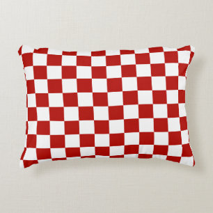 Cojín Decorativo Cuadrados a cuadros rojos blancos geométrico retro