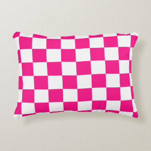Cojín Decorativo Cuadrados a cuadros rosa caliente blanco geométric