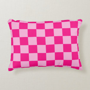 Cojín Decorativo Cuadrados a cuadros rosa caliente claro geométrico
