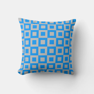Cojín Decorativo Cuadrados Azul Y Gris En Cuadrados