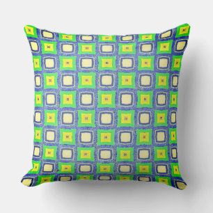 Cojín Decorativo Cuadrados azul y verde con estampado de ajedrez