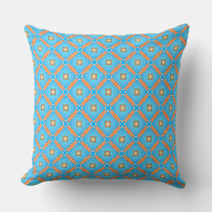 Cojín Decorativo Cuadrados azules de la fuente Naranja a distancia