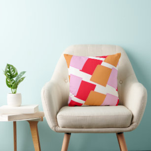 Cojín Decorativo Cuadrados caprichosos rojo naranja rosa