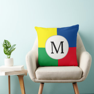 Cojín Decorativo Cuadrados Coloridos Monograma Inicial Personalizad