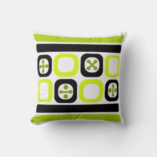 Cojín Decorativo Cuadrados de arte atómico retro líneas chartreuse