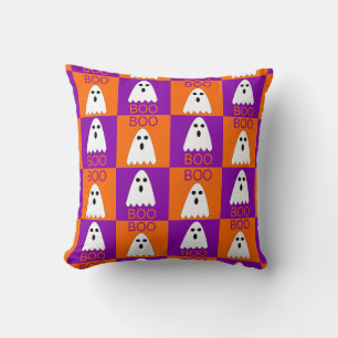 Cojín Decorativo Cuadrados de boo fantasma morado y Naranja de Hall