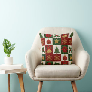 Cojín Decorativo Cuadrados de Colcha de Navidad