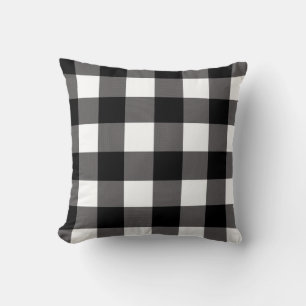 Cojín Decorativo Cuadrados de cuadros negros y blancos de Plaid de