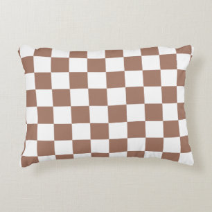 Cojín Decorativo Cuadrados de damero mocha marrón blanco geométrico